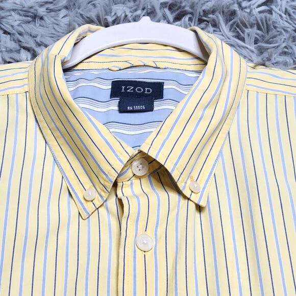 Izod Mens Shirt Size 3X Yellow Blue Stripes Button Down Up Cotton Adult Dress‎ - Picture 3 of 10